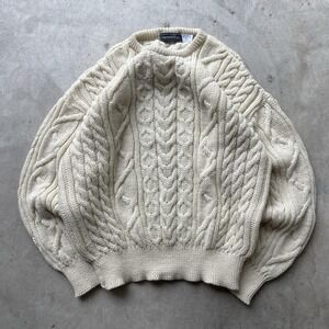 Vintage 80s Christopher Hayes Aran Sweater Wool Fisherman Cable Hand Knit XL